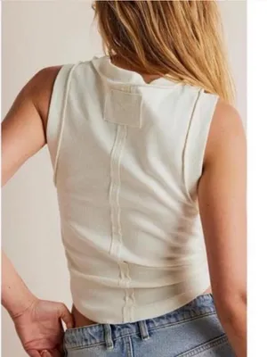 FREE PEOPLE WE THE FREE Kate Tank in Ivory Cream Seamless Tee Exposed Seams XL thumbnail 2