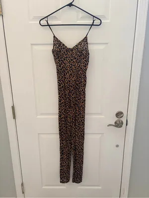 Leopard Print Slip Jumpsuit in Brown thumbnail 2