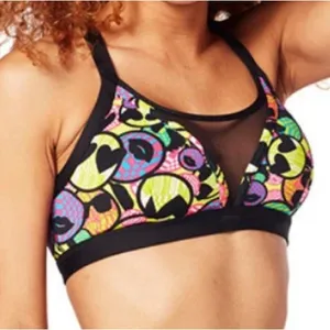 Zumba Women’s Zmoji Mesh Insert Sports Bra Colorful Workout Aerobics Small thumbnail 1