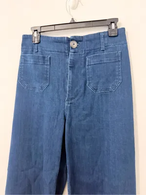 Maeve The Colette Blue High Rise Wide Leg Jeans cropped Stretch Anthro Size 2 * thumbnail 3