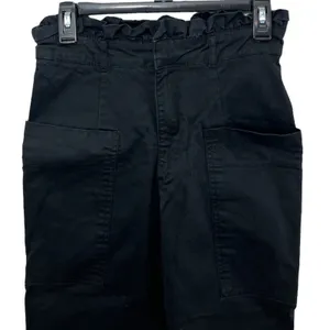 Zara High Waisted Black Pants Paperbag Waist Side Pockets Small Wide Leg thumbnail 2