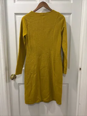 Boden Women’s Ellen Ottoman Dress Mustard Yellow Long Sleeve Pockets Size 6L EUC thumbnail 5