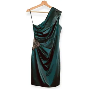 ELIZA J One Shoulder Sleeveless Satin Beaded Sheath Dress Hunter Green Size 8 thumbnail 5