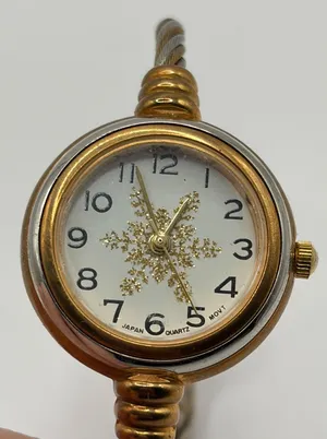 Womens Gold Silver Tone Snowflake Dial Cuff Bracelet‎ Watch Japan Movt Quartz thumbnail 1