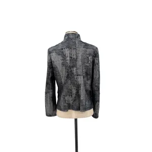 Clara Sunwoo Metallic Liquid Leather Textured Biker Jacket Gunmetal Small thumbnail 8