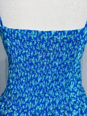 Roller Rabbit x Target Sz XS Blue Green Lobster Print Mini Dress Smocked Back thumbnail 12