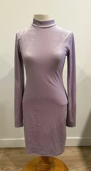 HM Lavender Velvet Mock Neck Long Sleeve Bodycon Dress Purple Shimmer Small thumbnail 1