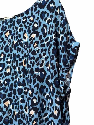 Umgee Blue Leopard Print Women’s Tunic Top - Lightweight Relaxed Fit Pockets thumbnail 5