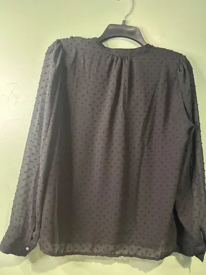 J.Crew Women's Small Black Sheer Swiss Dot Ruffle Neck Blouse Dark fairy dainty thumbnail 10