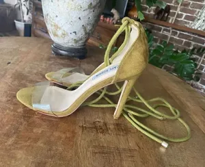 CAPE ROBBIN Clear toe stilettos in green suede heels shoes for women thumbnail 1