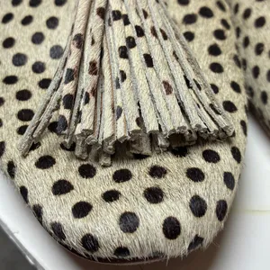 Clanni Calf Hair Polka Dot Mules Tassel Pointed Toe Tan Black Shoes Size 7.5 thumbnail 9