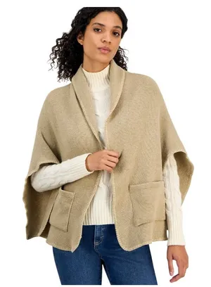 NWT Style & Co. Womens Solid Scarf Wrap with Pockets Ruana SC9742501 Oat Brown thumbnail 1