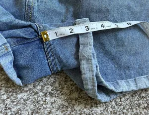Plaid & Plain Elastic Waist High Rise Denim Jean Retro Rolled Shorts Medium thumbnail 8