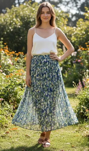 Joie By Anthropologie Maxi Skirt Belt Pull On Floral Blue Size Large NWOT thumbnail 1