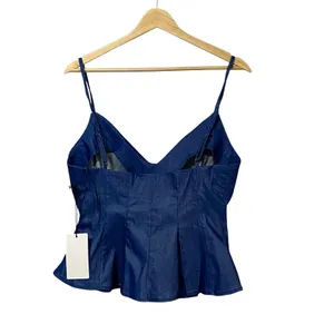 Milk & Honey Womens Indigo Blue 2 Piece Peplum Camisole and Wide Leg Pant Set L thumbnail 6