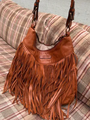 Frye Tan Leather Fringe Hobo Shoulder Bag thumbnail 4