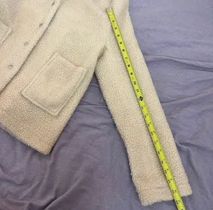Light Cream Button up Faux Fur Sherpa Fleece Jacket Warm Winter Teddy Coat Size Large thumbnail 8