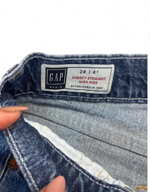Gap blue high rise straight leg jeans with frayed hem Size 28 #denim #highwaisted thumbnail 3