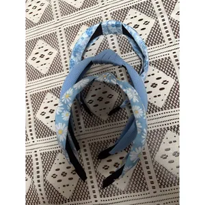 3PC Light Blue Knotted Headband Set - Daisies, Ribbed & Floral thumbnail 4