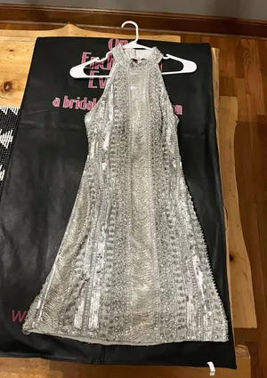 Sherri Hill Silver Sequin Dress thumbnail 6