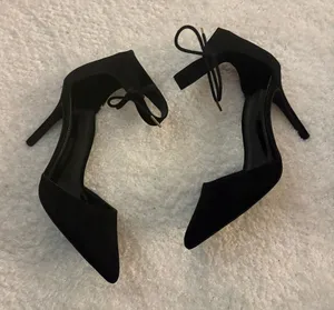 NWOT Forever 21 black ankle strap tie pointed heels. Size 8. thumbnail 1