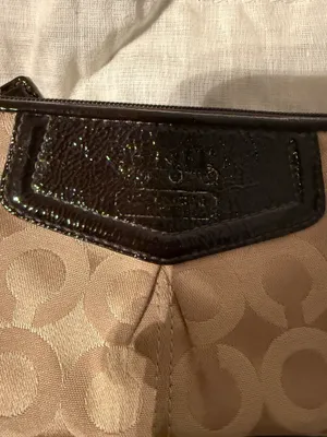 Coach beige C logo wristlet with brown patent leather details thumbnail 2