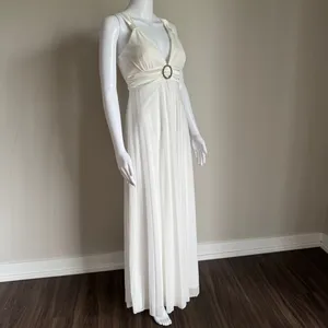 Y2K Taboo White Chiffon Maxi Dress Rhinestone Tie Back Detail Goddess Boho-Chic thumbnail 4