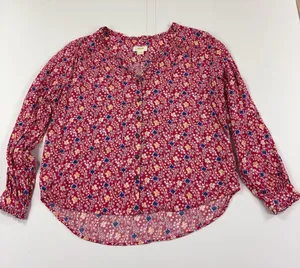 Maeve By Anthropologie Blouse Womens 14 Red Floral Henley Long Sleeve Ruffle Top thumbnail 1