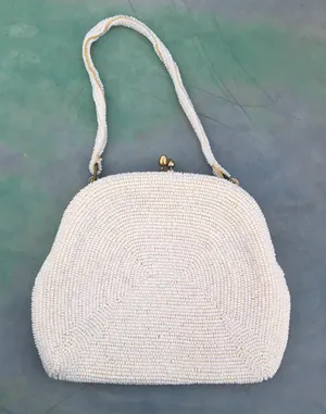 Vintage 50s 60s Beaded Handbag Styled By Simon Cream White thumbnail 3