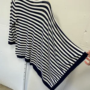 Anne Klein Navy White Striped Asymmetrical Hem Knit Sweater Top Large Coastal thumbnail 5