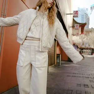 YFB Young Fabulous & Broke Cream Quilted Puffer Jacket Cropped Coat Size Small thumbnail 2