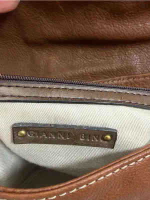 Gianni Bini Brown Leather Hobo Shoulder Bag Brass Hardware Purse thumbnail 7