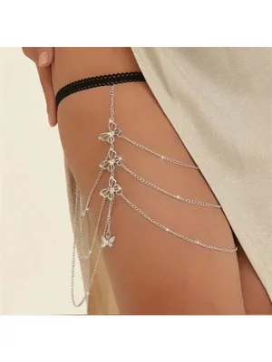 BUTTERFLY Gold Black Showgirl Thigh Chain One Size NEW thumbnail 3
