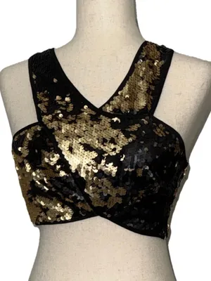 Sugarlips Rversible Sequin Crop Top Black Gold Rave Club Party Night Out thumbnail 1