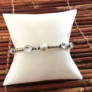 Brighton Silver Magnetic Hinged Bracelet Crystal and Pearls thumbnail 1