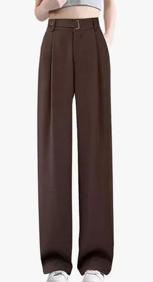 NEW Brown Wide Leg Pants Career Straight Trousers Large thumbnail 1