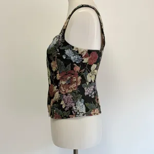 VICI Floral Tapestry Corset Top Size Small Multicolor Black Woven Zip Front thumbnail 3