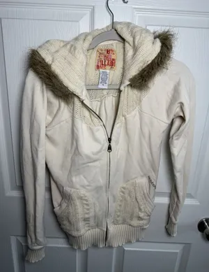 VTG Billabong Women's Y2K Zip Up Hoodie Faux Fur Lined Hood Cable Knit Medium thumbnail 1