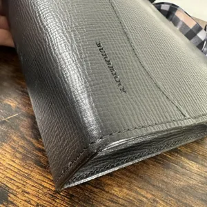 Burberry Vintage Clutch Bag Medium Black Leather Check Canvas Strap Hardware thumbnail 14