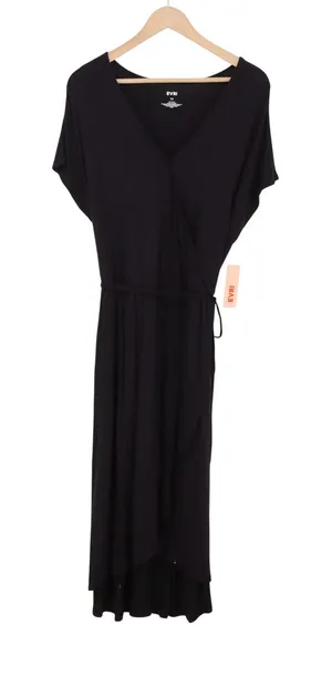 EVRI Dress Womens 1X Mineral Black Wrap Tie Waist Maxi New thumbnail 1