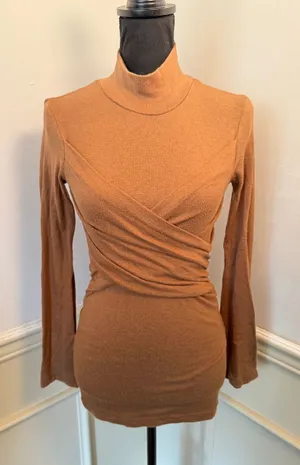 Sabina Musayev Viscose-Nylon Knit Cross Front Wrap Blouse Top Neutral Minimalist thumbnail 1