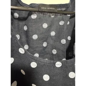 Luca Vanucci Womens‎ Navy Blue White Polka Dot Sleeveless Midi Tank Dress A-Line thumbnail 4