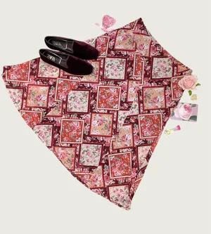 Y2K boho Luna Floral pink and red Patchwork midi skirt thumbnail 9