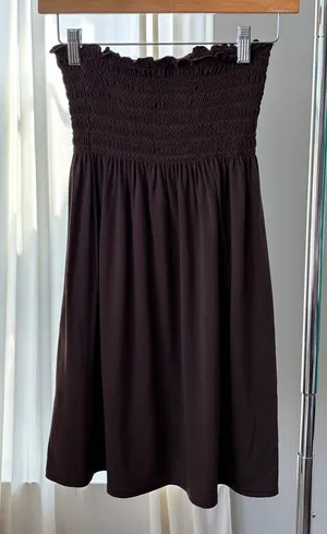 Vintage Swim n Sport Dress Medium Brown Strapless Smocked Y2K Resort Beach Cover thumbnail 1