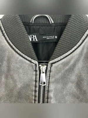 Zara Grey Zip Up Faux Leather Vegan Bomber Jacket Size Medium thumbnail 9