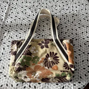 Retro Y2k Hawaiian Floral Canvas Tote Bag Earthy Brown‎ 70s Style Shoulder Bag thumbnail 2
