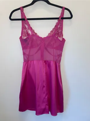 Victoria's Secret Fuchsia Sheer Lace & Satin Chemise Nightdress thumbnail 4