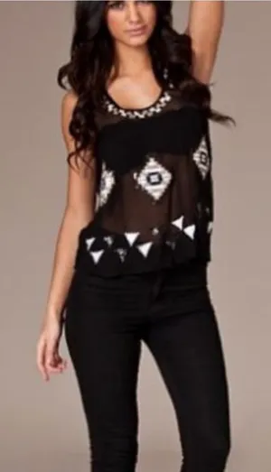 TFNC Sheer Aztec Sequin Tank Blouse thumbnail 1