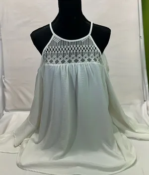 CHIC SOUL COLD SHOULDER BLOUSE 2X‎ WHITE PREOWNED thumbnail 1