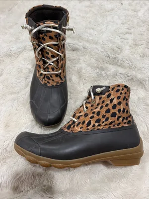 Sperry Leopard Print Saltwater Lace Up Duck Boots Woman’s Size 7 thumbnail 3